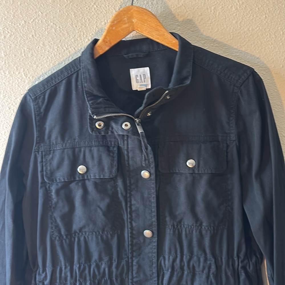 Gap Utility Jacket Medium Black Snap Button Zip-U… - image 2